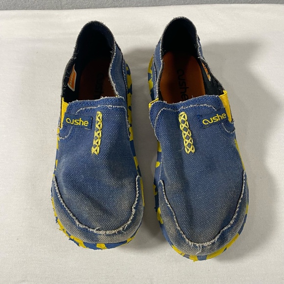 Cushe Slipper Slip On Blue Yellow Camo Casual Canvas Shoes Youth Size 4 - Picture 2 of 10